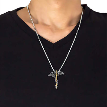 Classic Vintage Warrior Dragon Sword Necklace