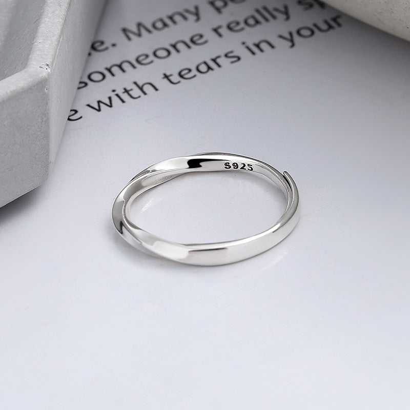 S925 Sterling Silver Small Fresh Ring Twist Design Sense Opening Ring