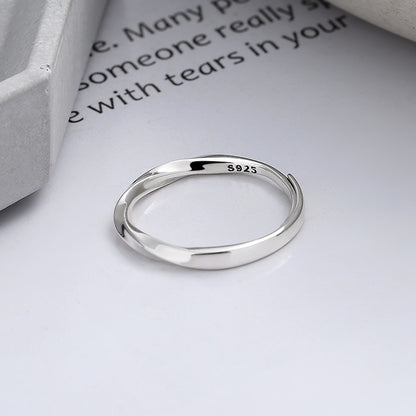 S925 Sterling Silver Small Fresh Ring Twist Design Sense Opening Ring