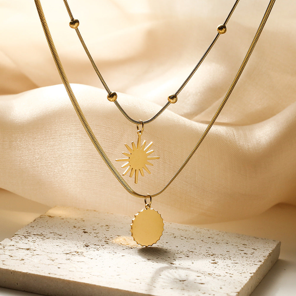 Sun & Heart Tassel Pendant 2 Layers Necklace