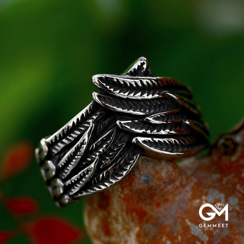 Stainless Steel Angel Wing Feather Ring