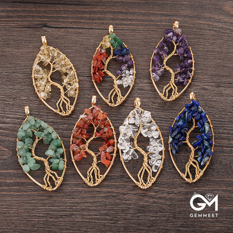 Geometric Crystal Tree of Life Pendant Necklace