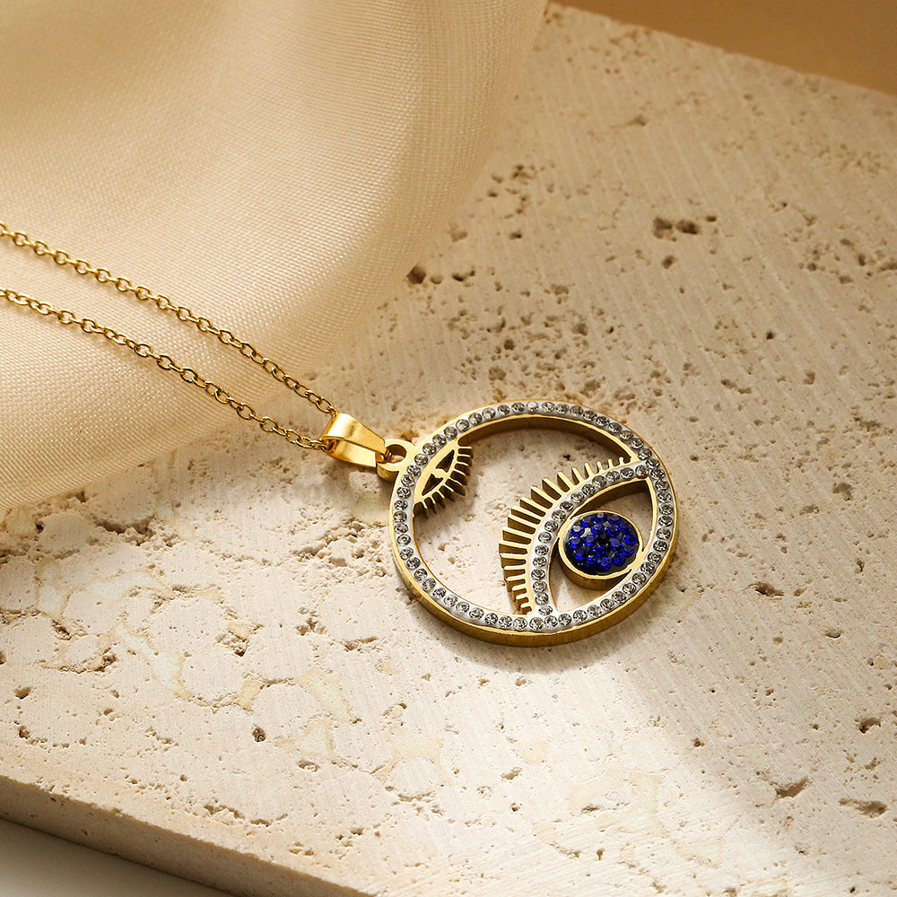 Evil Eye Hollow Full Stones Pendant Necklace