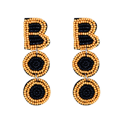 Halloween Letter BOO Scares Handmade Fabric Bead Earrings