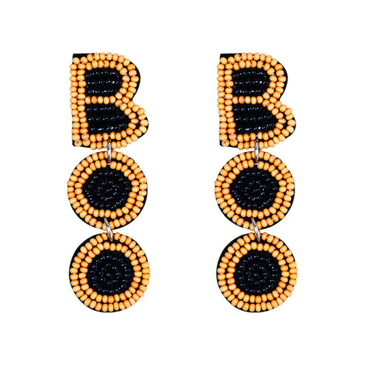 Halloween Letter BOO Scares Handmade Fabric Bead Earrings