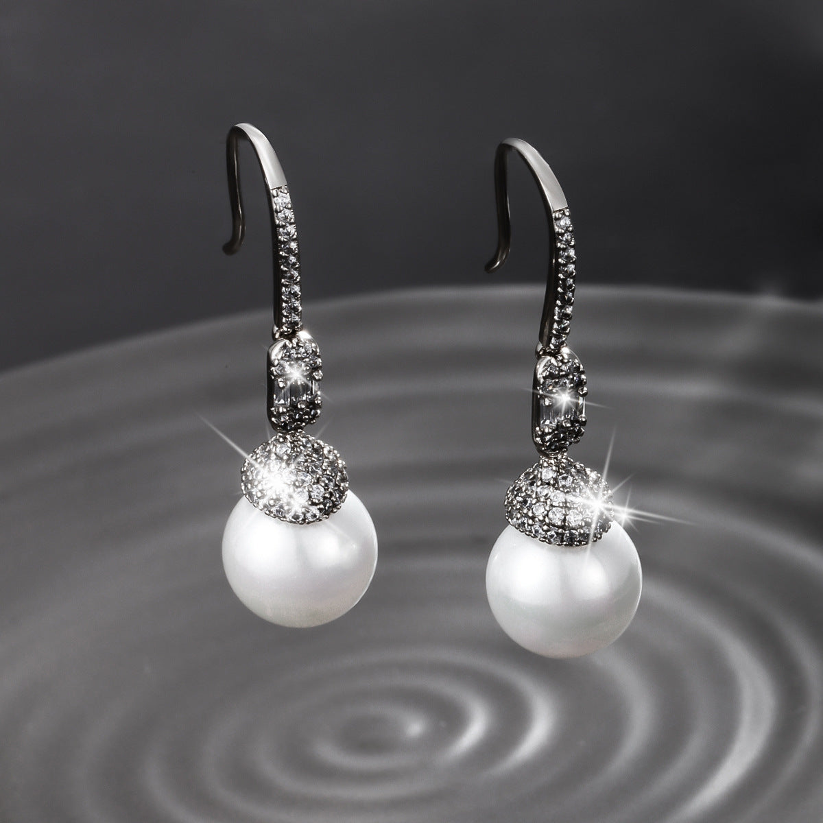 Imitation Pearl and Oyster Bead Earrings with Zirconia