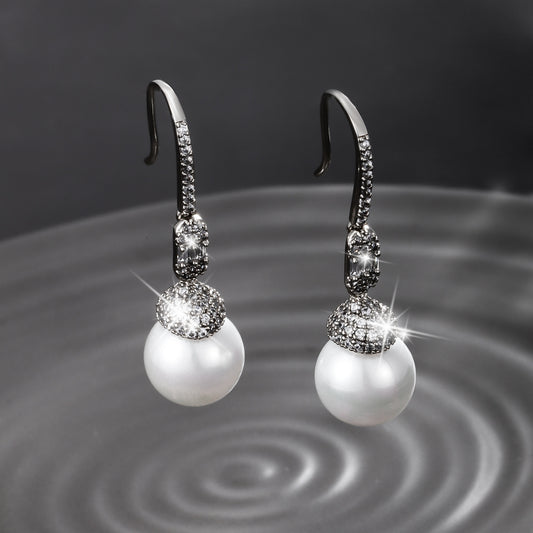 Imitation Pearl and Oyster Bead Earrings with Zirconia