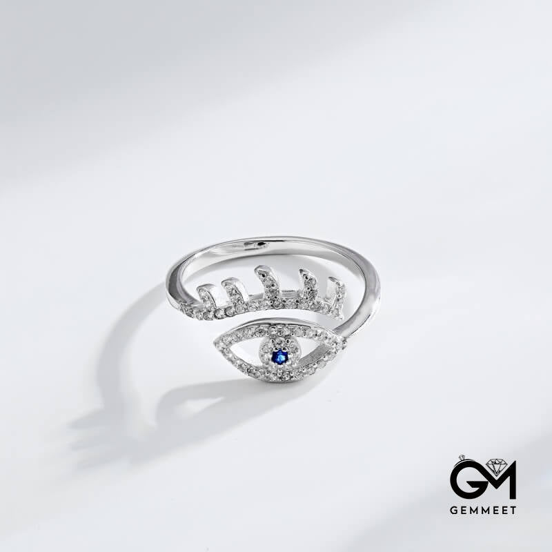 S925 White Round Zirconium Devil's Eye Open Ring