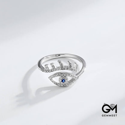 S925 White Round Zirconium Devil's Eye Open Ring