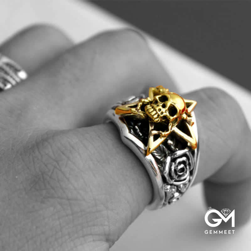 Men's Gothic Pentagram Skull Ring