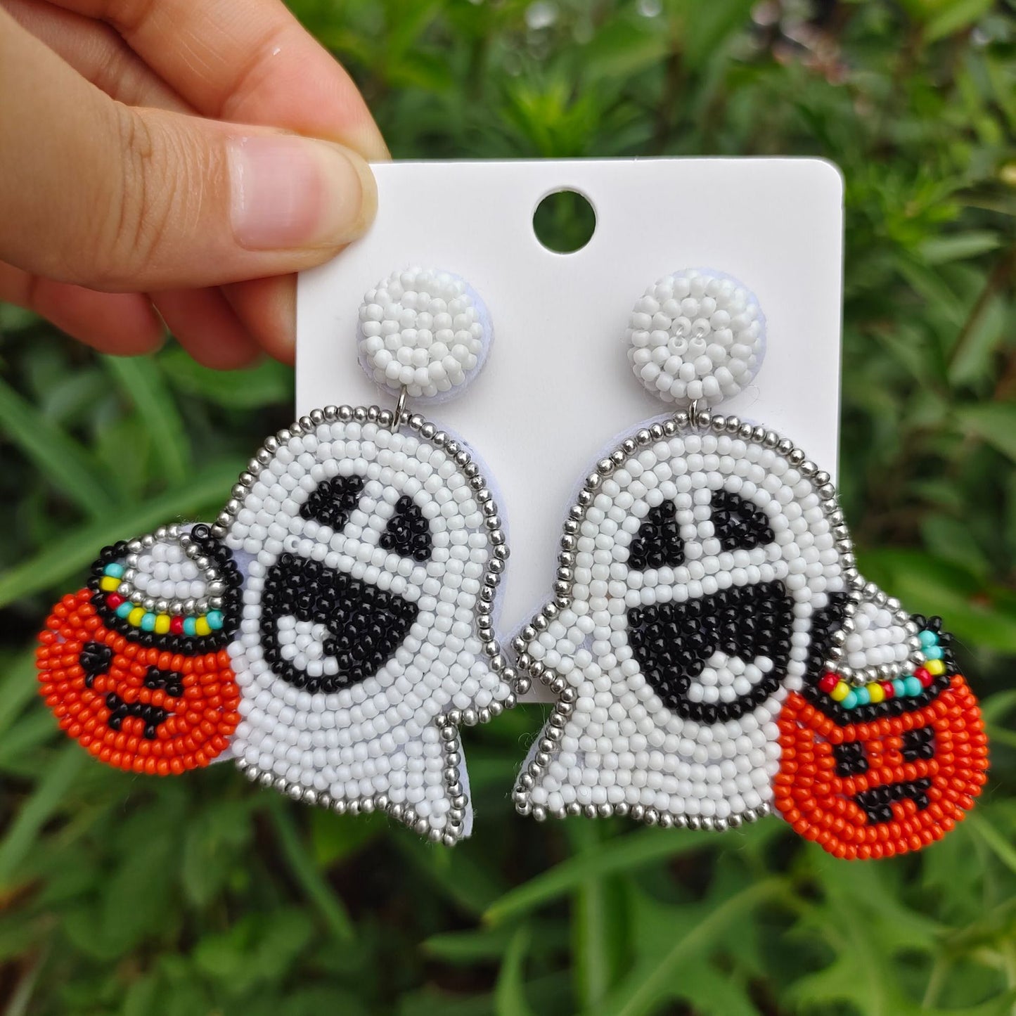 Halloween Pumpkin Cartoon Rice Beads Ghost Head Earrings