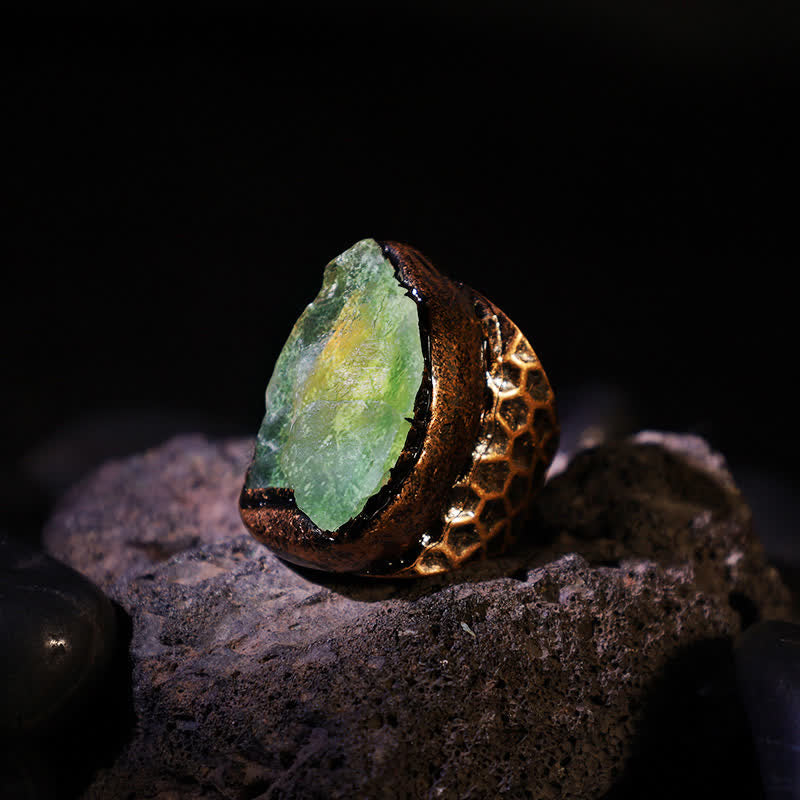 Moldavite Natural Crystal Adjustable Ring