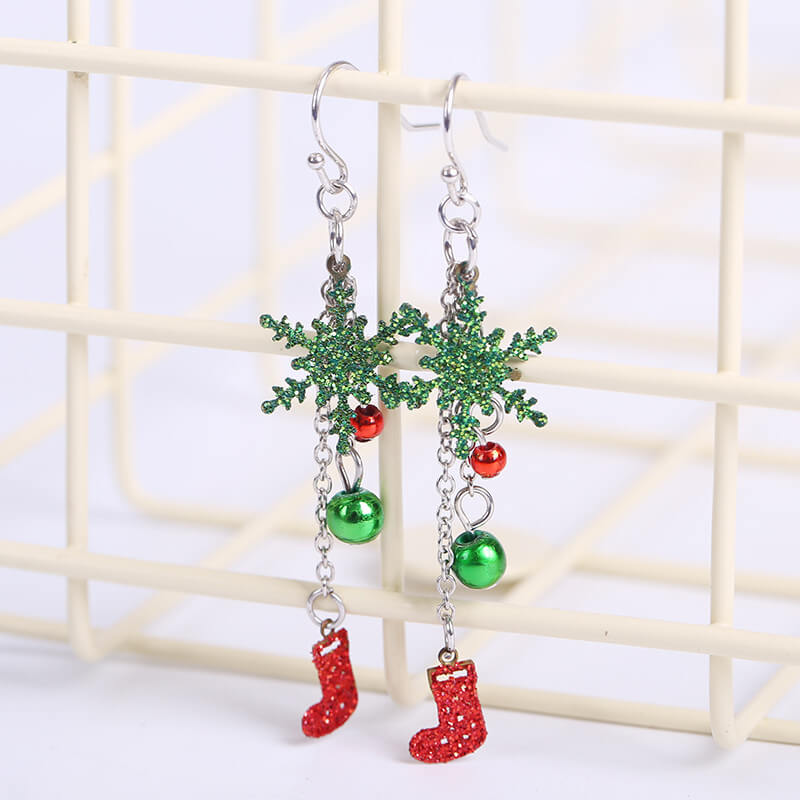 Christmas Present Dusting Onion Powder Openwork Snowflake Earrings