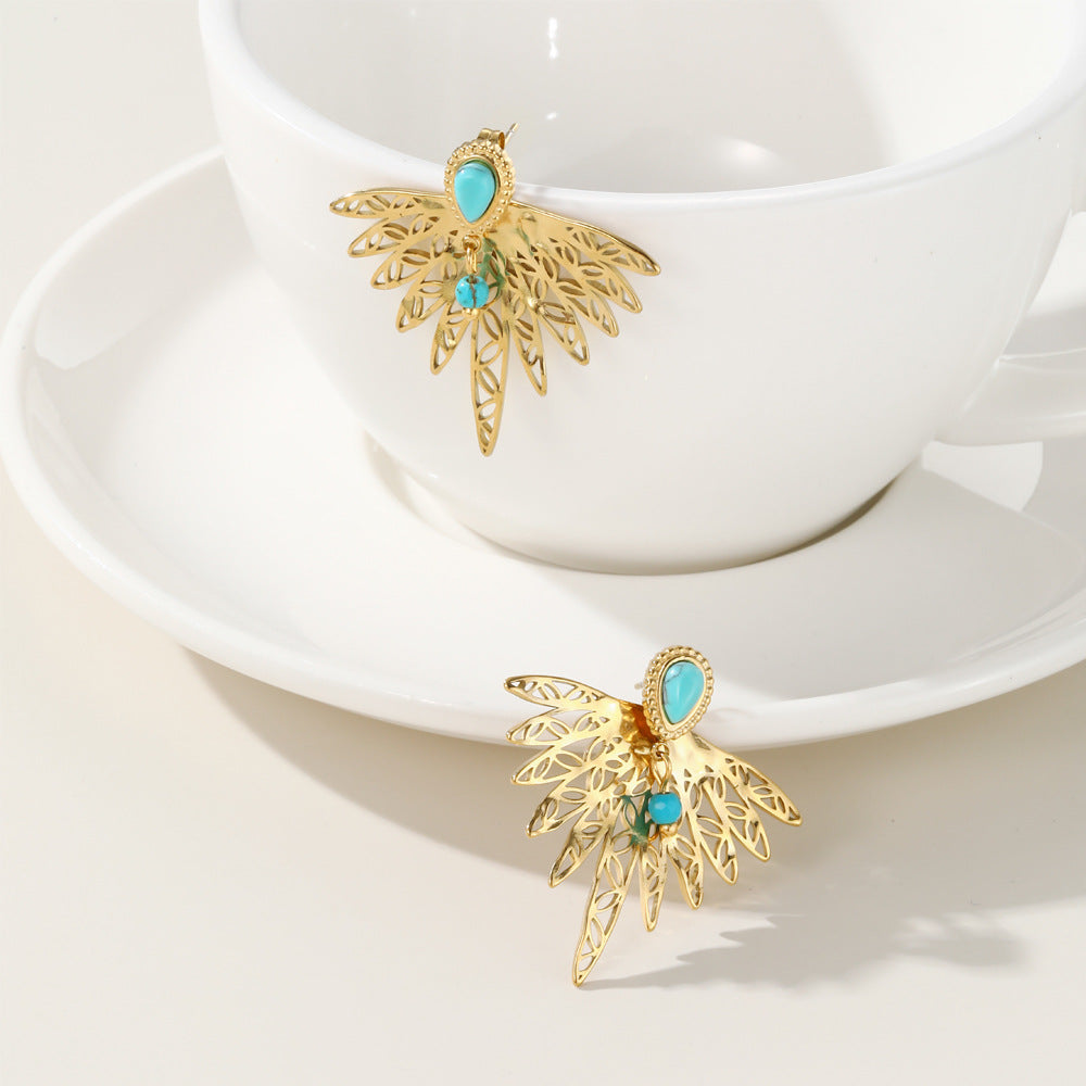 Bohemia Hollow Dragonfly Shape Turquoise Stud Earrings