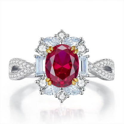 Retro High-definition Three-carat Cultivated Ruby Inlaid Simple and Generous Open Colored Treasure Ring