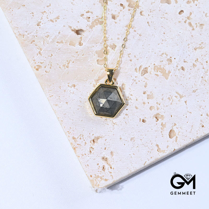 Gold Wire Natural Hexagon Gemstone Necklace