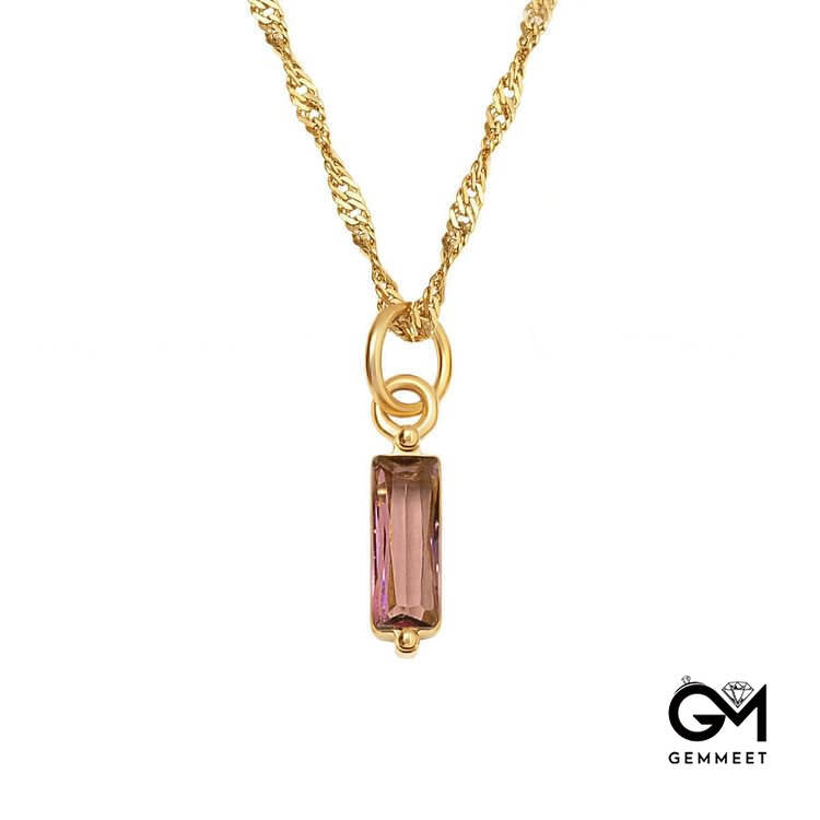 Vertical Rectangular Birthstone 18k Gold Necklace