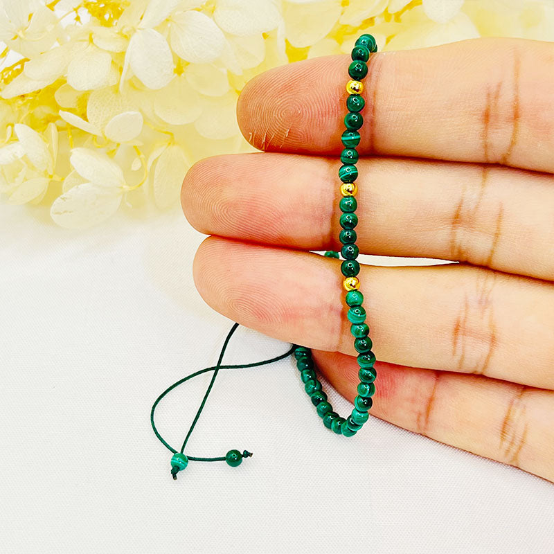 Flower Green Stone Woven Bead Bracelet