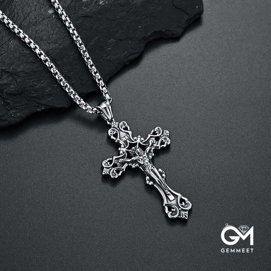 Men's Stainless Steel Gothic Jesus Christ Cross Necklace