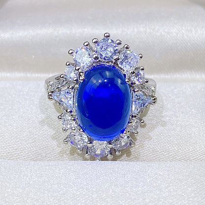 New Vintage Royal Simulated Topaz Sapphire Ring Micropaved Ice Flower Cut Ring