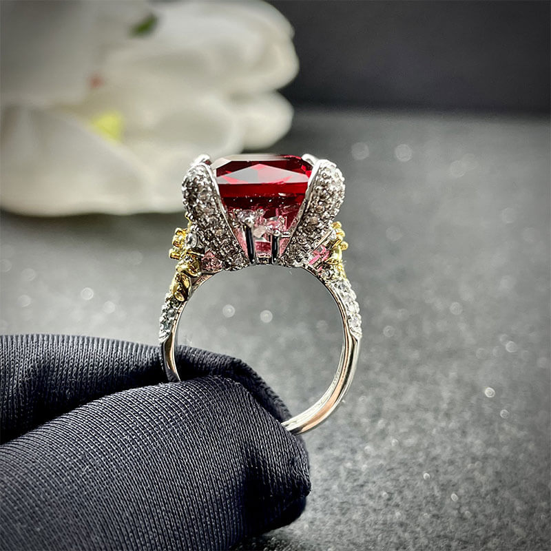 Flower Dance Rose Red Diamond Camellia Open Ring Imitation Natural Color Treasure Rupee Red Tourmaline Ruby Ring