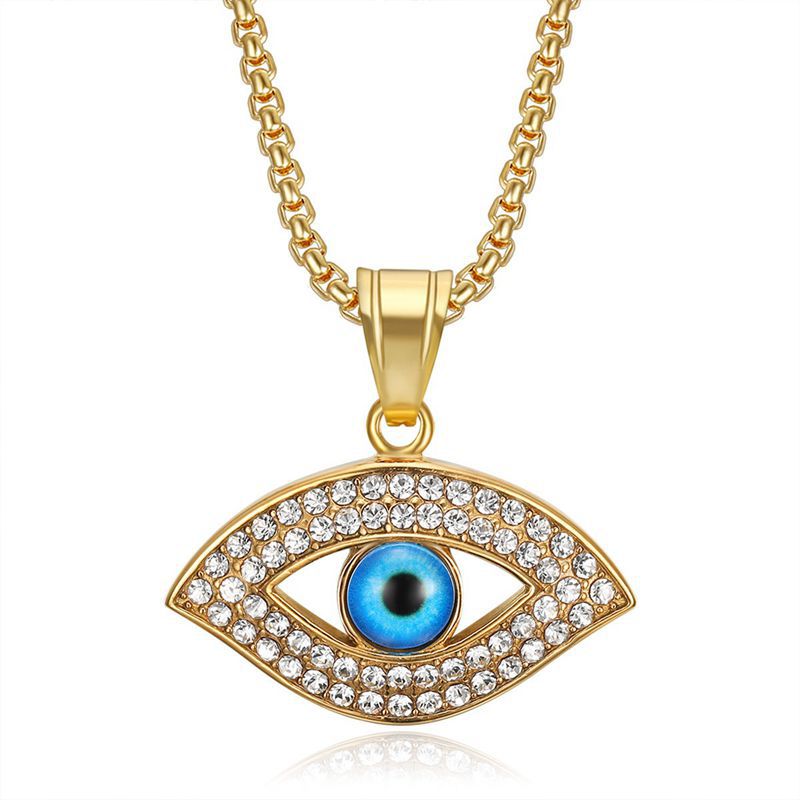 Hip Hop Jewelry Gold Plated Zirconia Blue Eyes Pendant