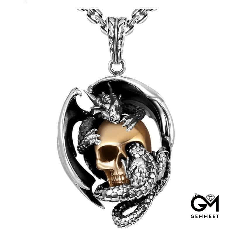 Men's Viking Dragon Skull Necklace