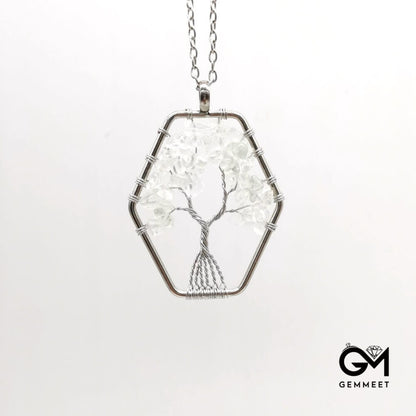 Crystal Wrapped Tree of Life Geometric Necklace