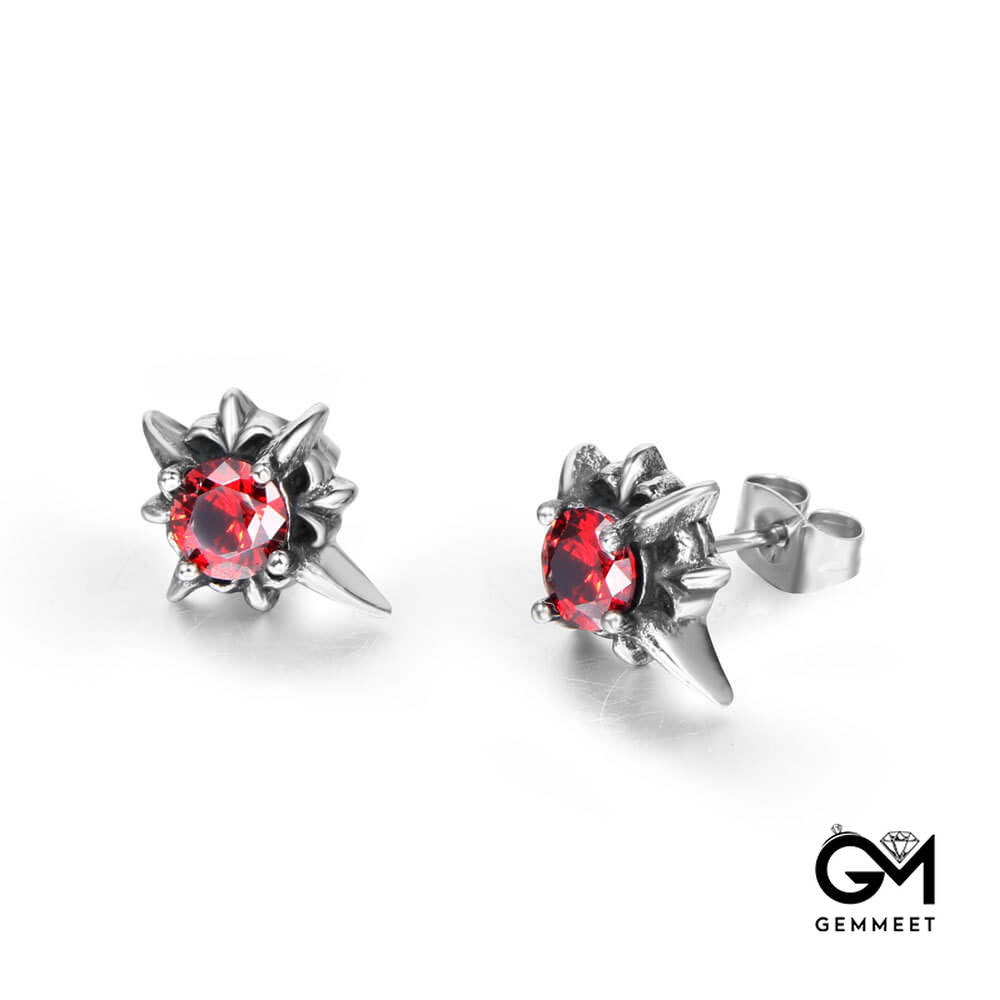 Titanium Steel Punk Red Black Zircon Earrings