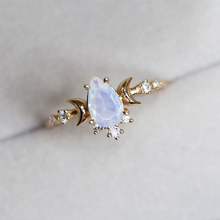 Star Moon Water Drop Ring