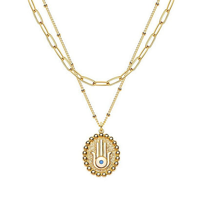 Evil Eye Hamsa Gold Color Layered Chain Necklace