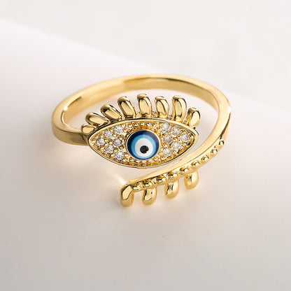 Golden Evil Eye Full Stones Ring