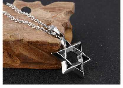 Titanium Steel Hexagram Pendant Chain Necklace