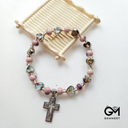 Stone Beads Christianity Cross Bracelet