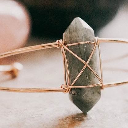 Natural Crystal Hexagon Post Wire Bracelet