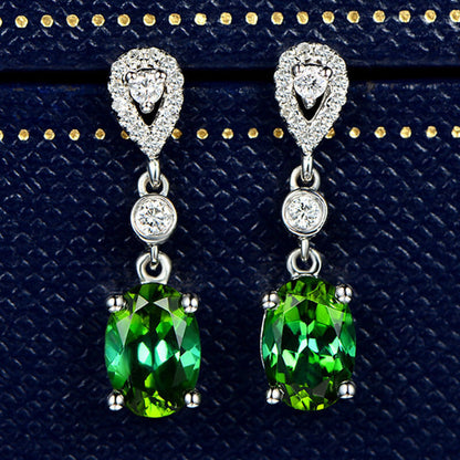 Vintage Emerald Crystal Earrings Low Luxury Diamond-Set Zircon Four-claw Stud Earrings