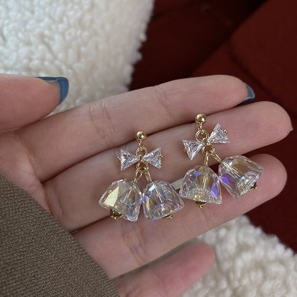 Christmas Sweet Symphony Crystal Bell Zircon Bow Knot Earrings