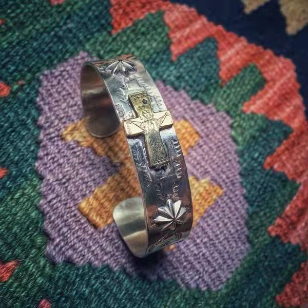 Men's Vintage Maya Double Eye Tribal Cross Bracelet