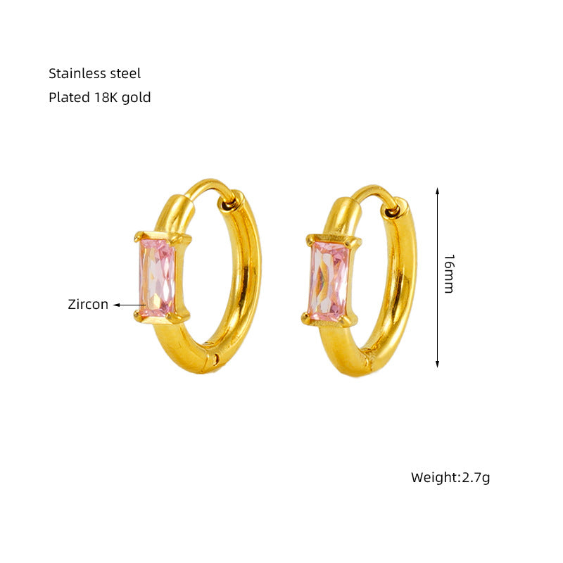 Rectangle Stone Chunky Huggie Hoop Earrings