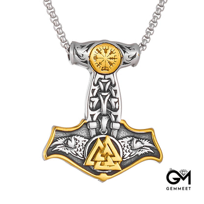 Viking Thor Hammer Titanium Steel Triangle Rune Necklace