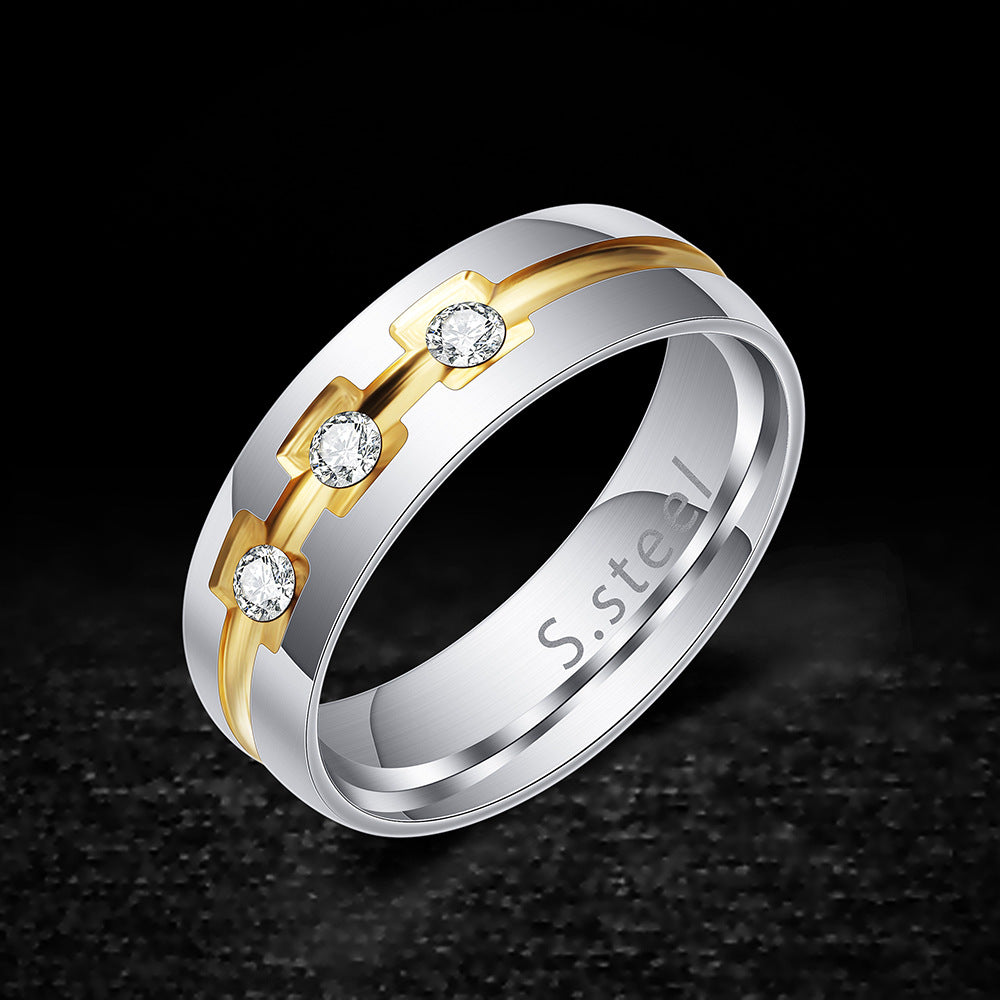 Gold and Silver Two-color Titanium Steel Ring for Men