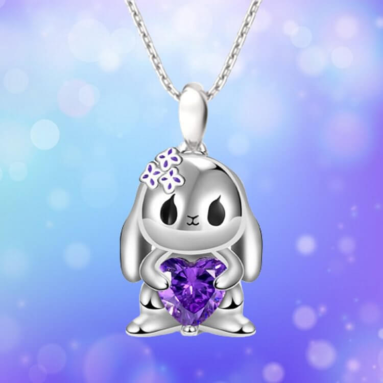 Cute Bunny Heart Shaped Purple Crystal Necklace Price