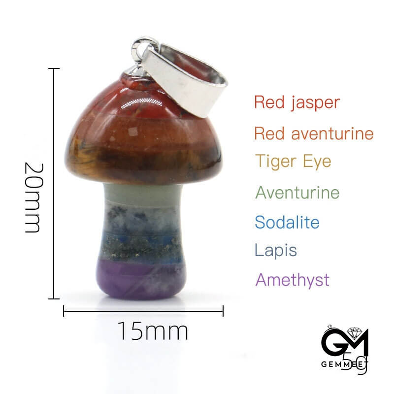 Seven Colored Stone Crystal Mushroom Pendant