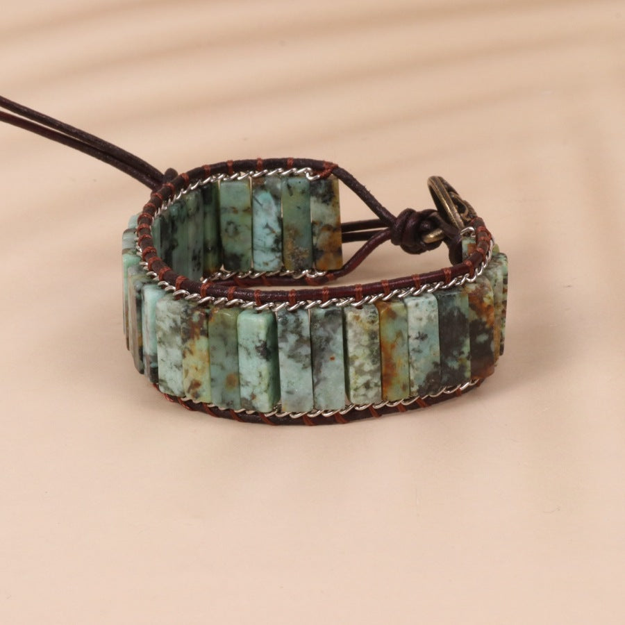 Turquoise rectangular bead woven bracelet