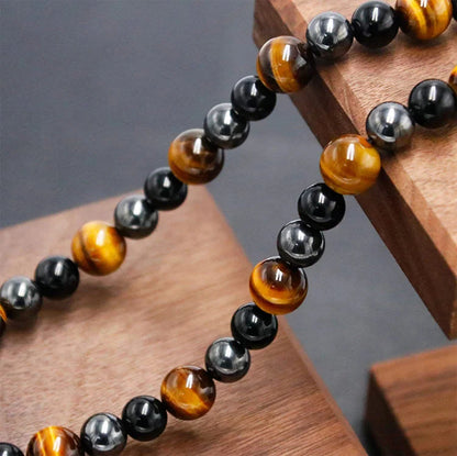 Healing Crystal Obsidian Tiger Eye Hematite Beads Necklace