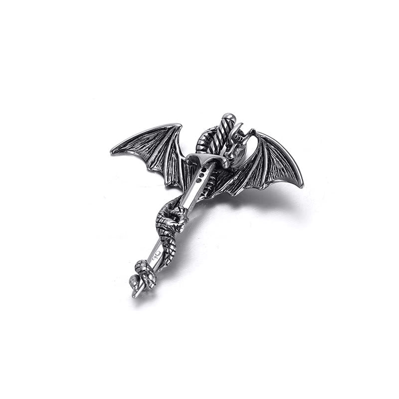 Classic Vintage Warrior Dragon Sword Necklace