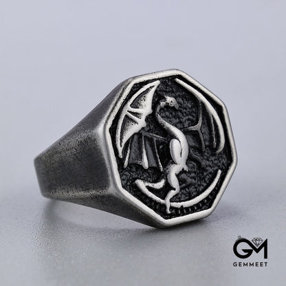 King's Mounted Dragon Titanium Steel Ring