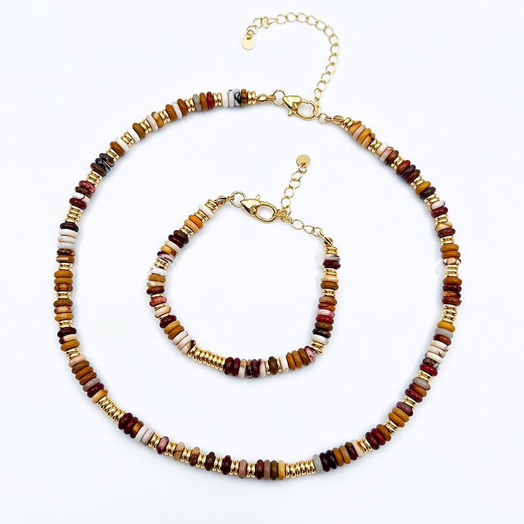 Sunset Frisbee Beaded Natural Agate Clavicle Necklace