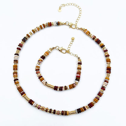 Sunset Frisbee Beaded Natural Agate Clavicle Necklace