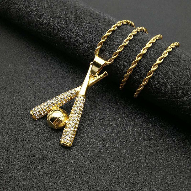 Hip Hop Jewelry Gold Plated Zirconia Baseball Pendant